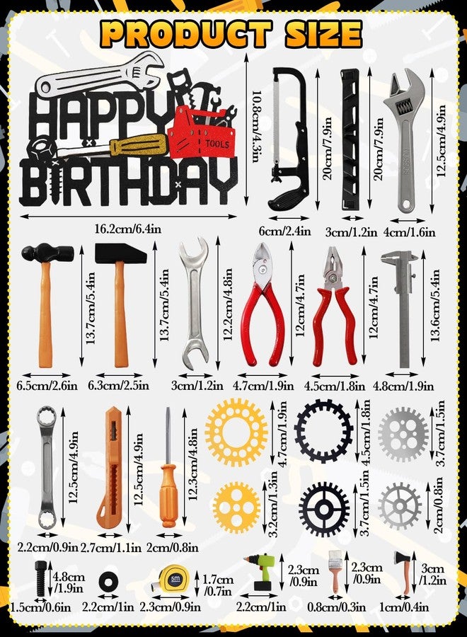 Glavatrix 24 Pcs Tools Cake Topper Construction Cake Topper Toolbox Wrench Hammer Screwdrivers Drill Plier Handsaw Tape Measure Gear Labor Day Worker Themed Birthday Party Supplies for Boys Men - Image 2